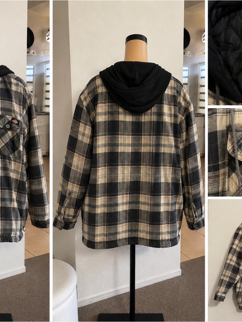 Dickies Plaid Hooded Jean Jacket - Black & Cream